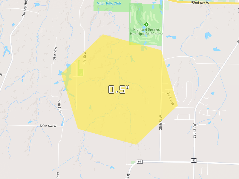 Hail map of Milan, IL on Jun 6, 2026, hail up to 0.5"