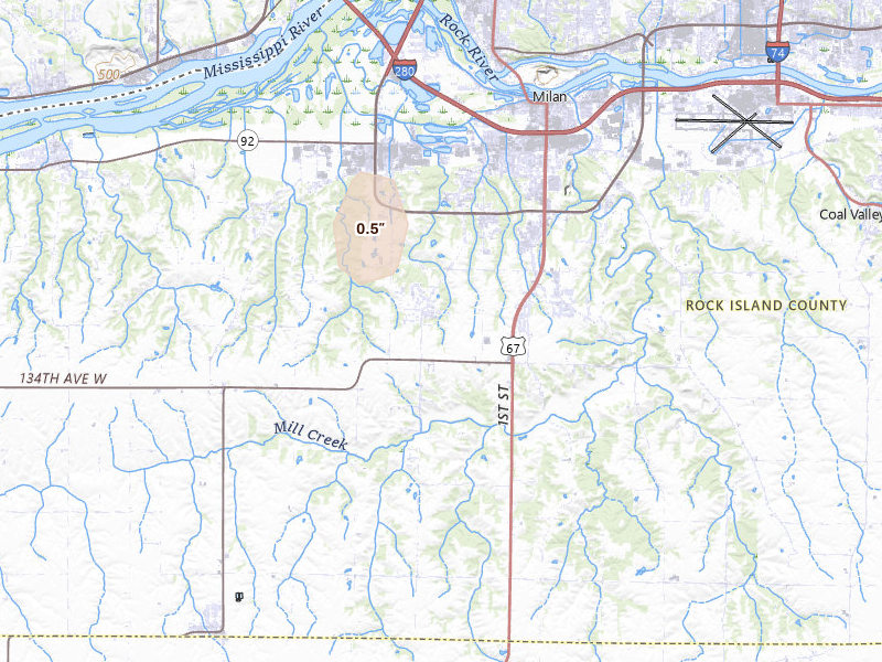 Radar-estimated hail-size map of the storm over Milan, IL