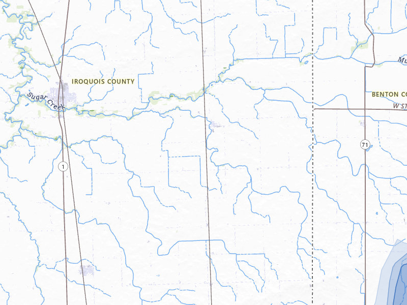 NEXRAD radar-signature map of the hail storm over Milford, IL on Jul 27, 2026