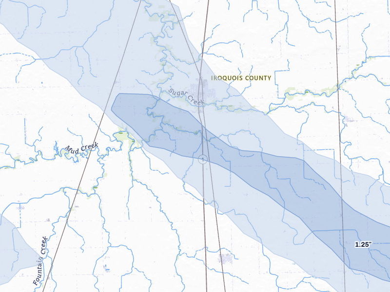 NEXRAD radar-signature map of the hail storm over Milford, IL on Aug 12, 2026
