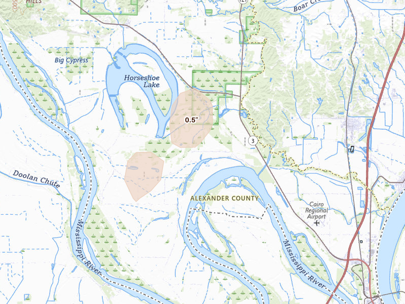 Radar-estimated hail-size map of the storm over Miller City, IL on May 18, 2026