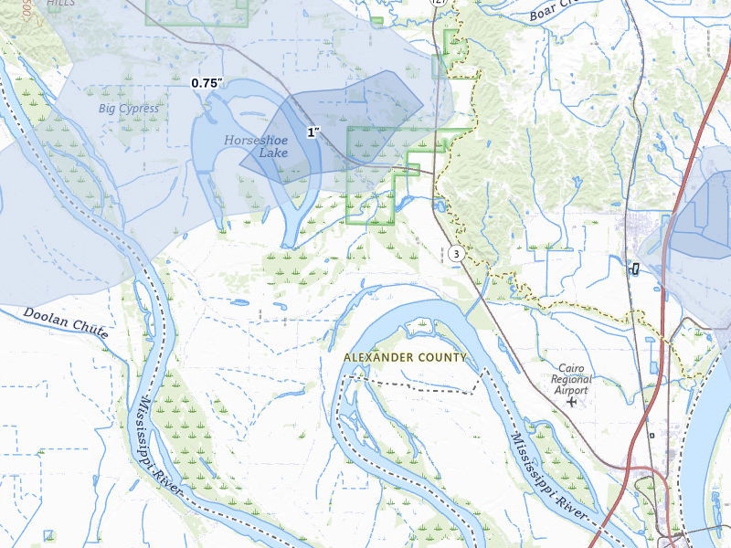 NEXRAD radar-signature map of the hail over Miller City, IL