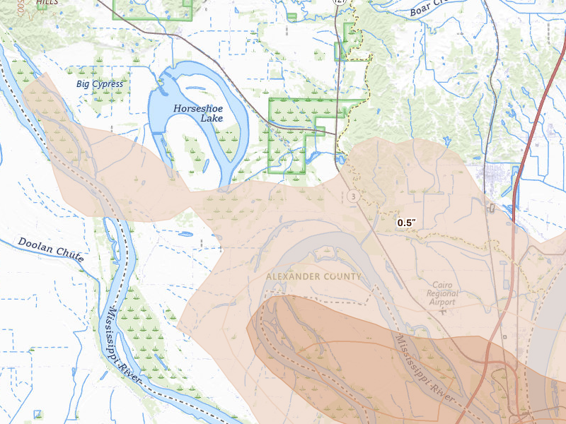 Radar-estimated hail-size map of the storm over Miller City, IL on Jul 9, 2026