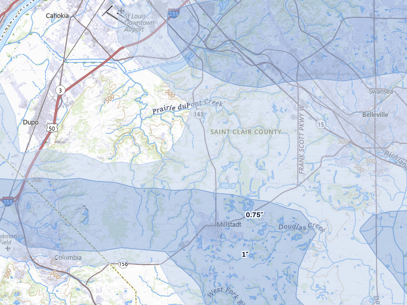 NEXRAD radar-signature map of the hail storm over Millstadt, IL on May 31, 2026