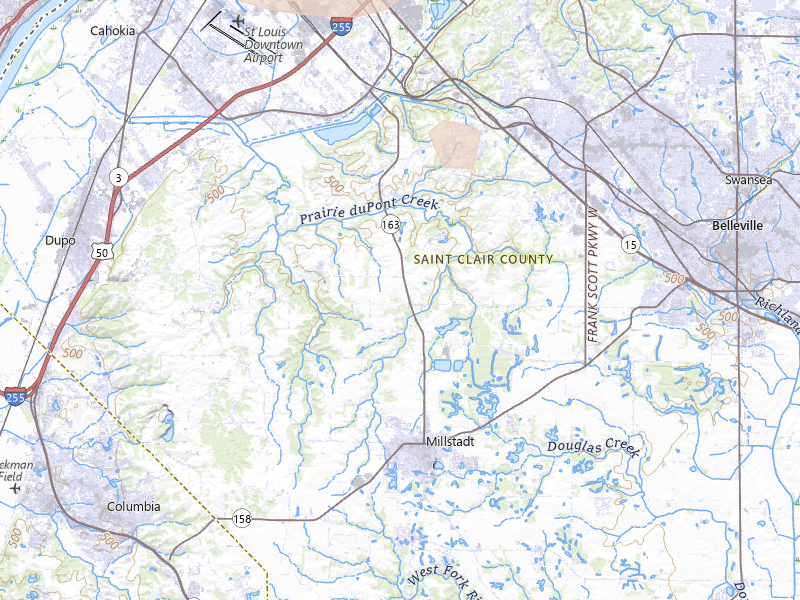 Radar-estimated hail-size map of the storm over Millstadt, IL on Jul 4, 2026