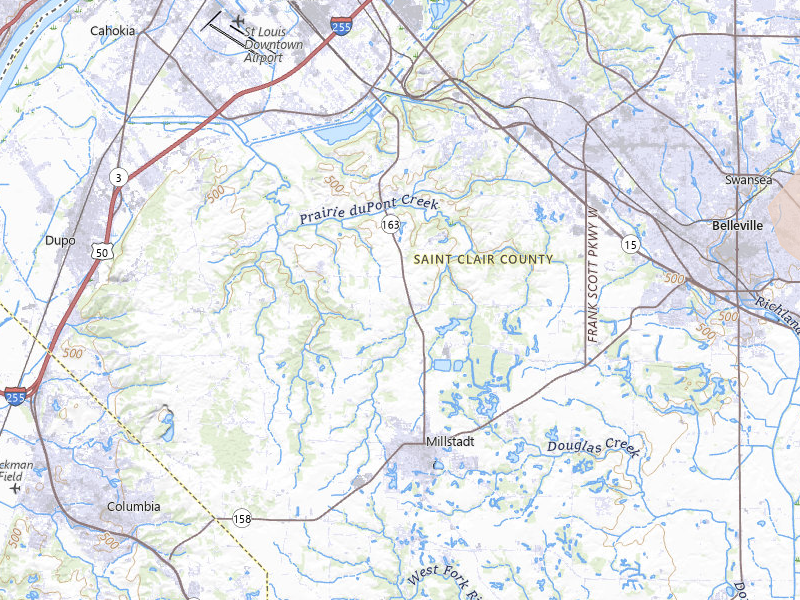Radar-estimated hail-size map of the storm over Millstadt, IL on Jul 10, 2026