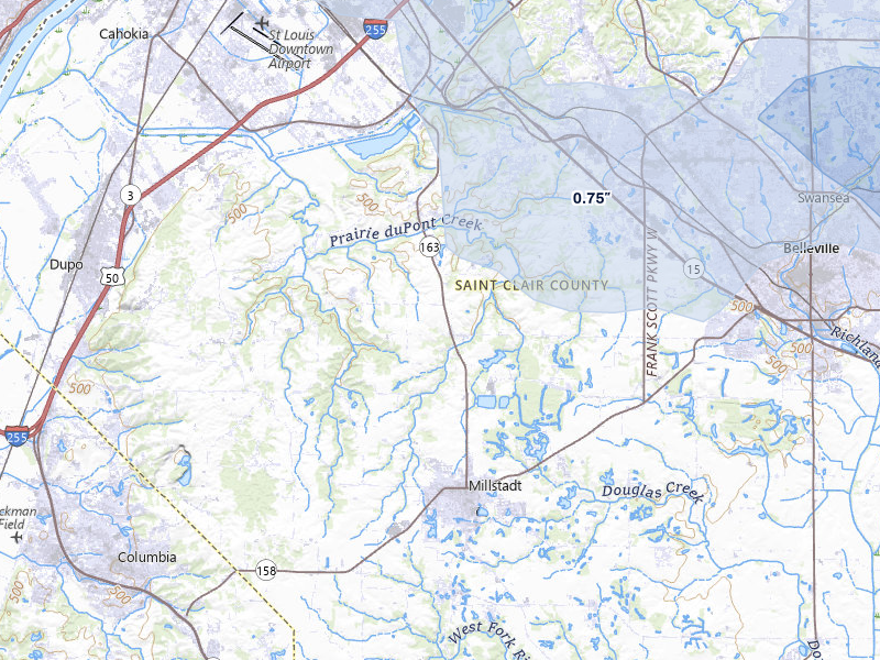 NEXRAD radar-signature map of the hail over Millstadt, IL