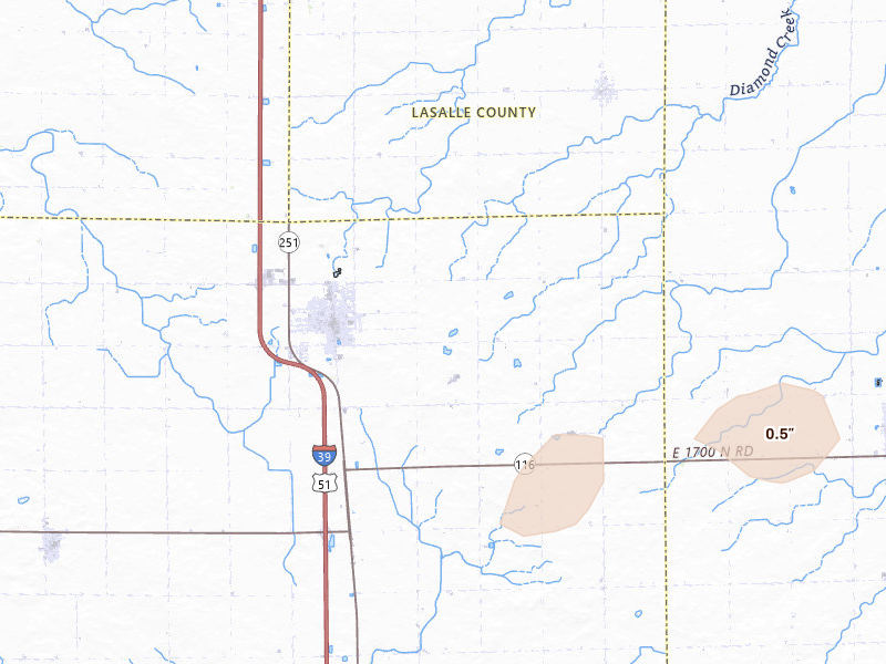 Radar-estimated hail-size map of the storm over Minonk, IL on Jun 6, 2026