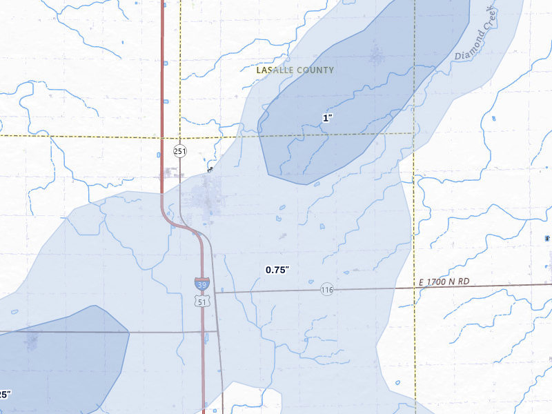 NEXRAD radar-signature map of the hail storm over Minonk, IL on Jul 4, 2026