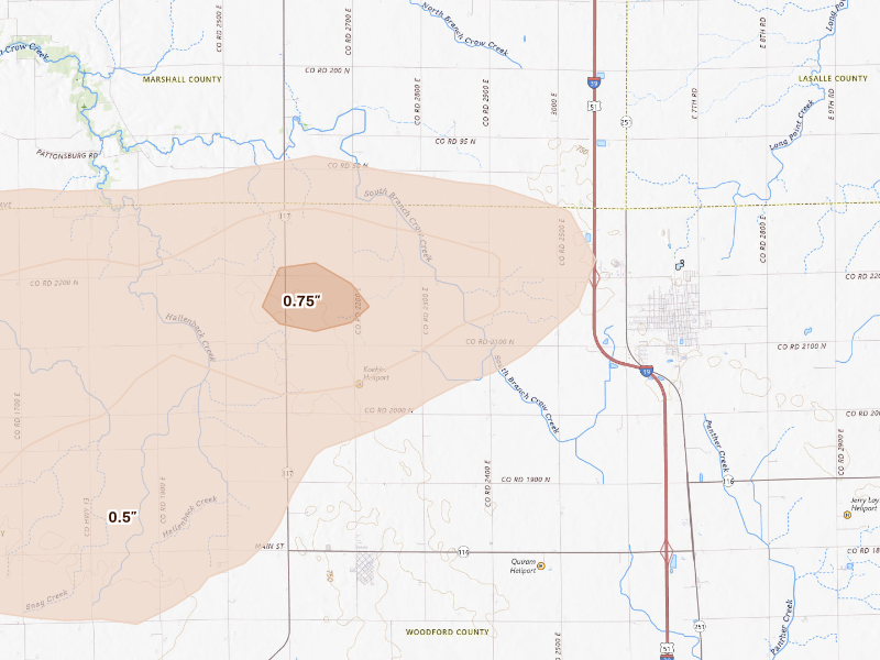 Radar-estimated hail-size map of the storm over Minonk, IL