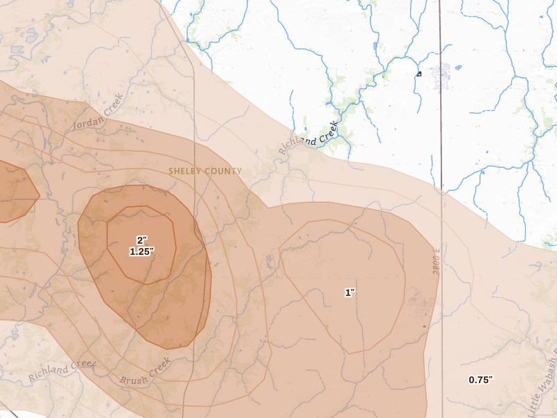 Radar-estimated hail-size map of the storm over Mode, IL on Jun 17, 2026