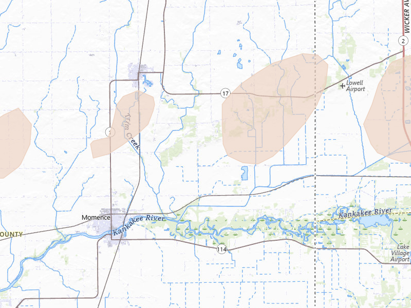 Radar-estimated hail-size map of the storm over Momence, IL on Apr 13, 2026