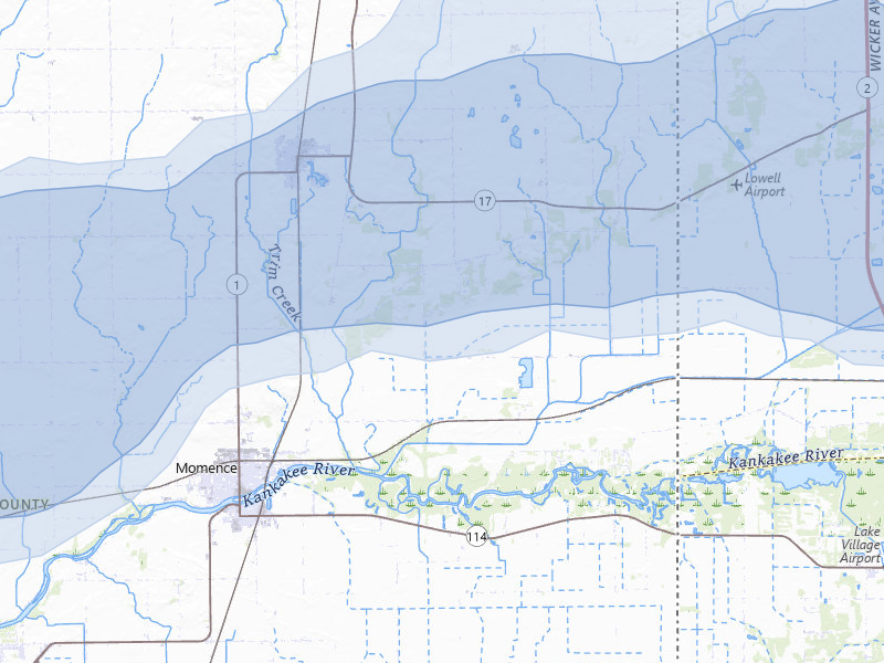NEXRAD radar-signature map of the hail over Momence, IL