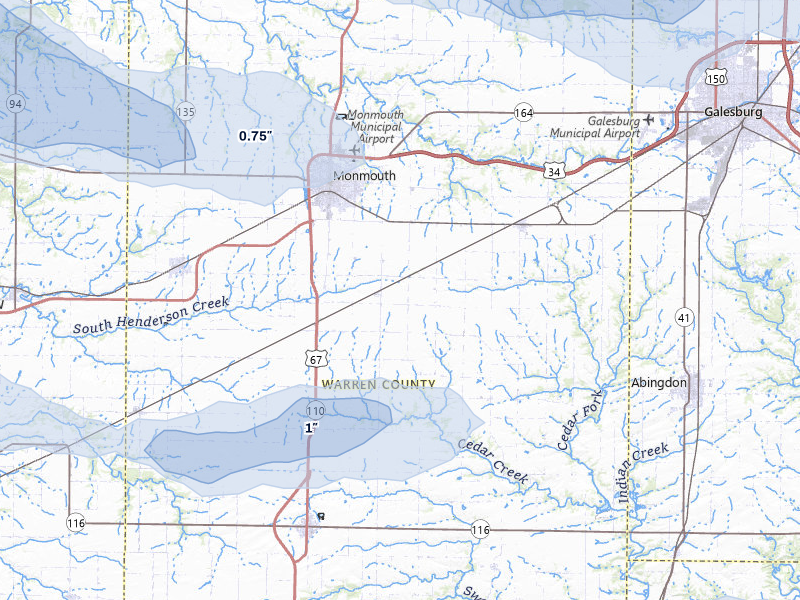 NEXRAD radar-signature map of the hail storm over Monmouth, IL on May 4, 2026