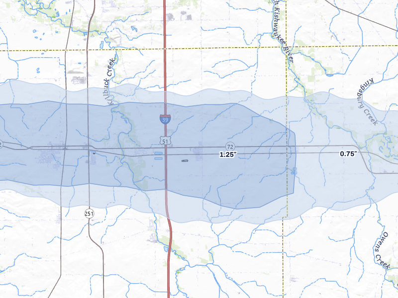 NEXRAD radar-signature map of the hail storm over Monroe Center, IL on Mar 30, 2026