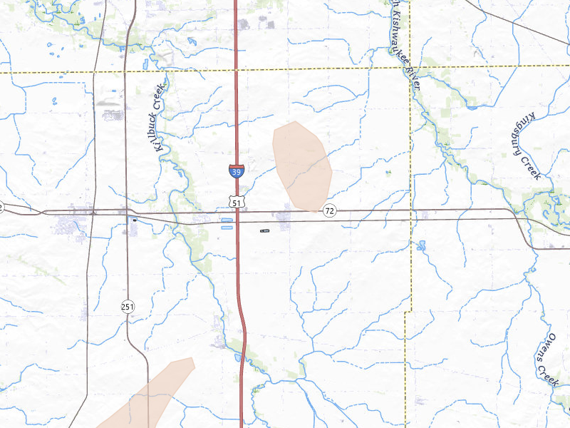Radar-estimated hail-size map of the storm over Monroe Center, IL on Apr 2, 2026