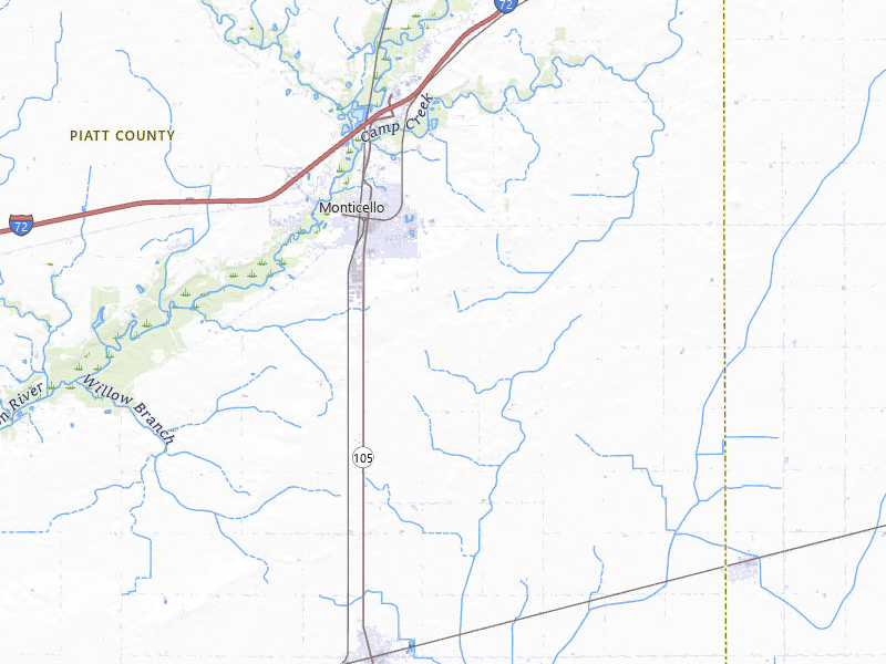 Radar-estimated hail-size map of the storm over Monticello, IL on Jul 4, 2026