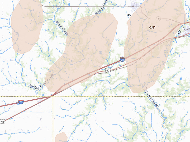 Radar-estimated hail-size map of the storm over Montrose, IL on Apr 27, 2026