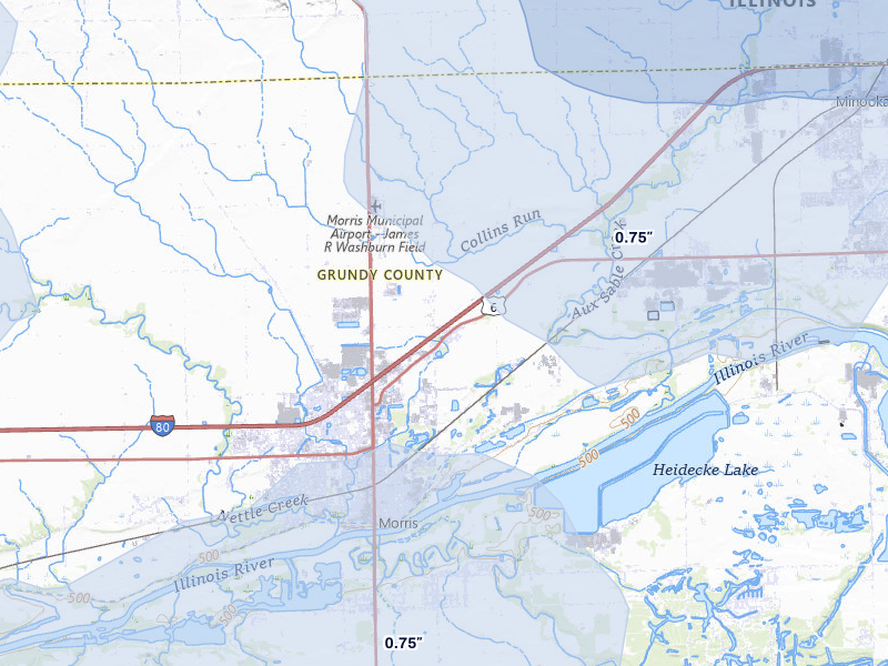 NEXRAD radar-signature map of the hail over Morris, IL