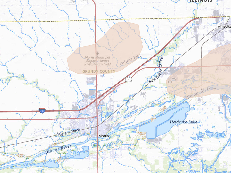 Radar-estimated hail-size map of the storm over Morris, IL on May 4, 2026
