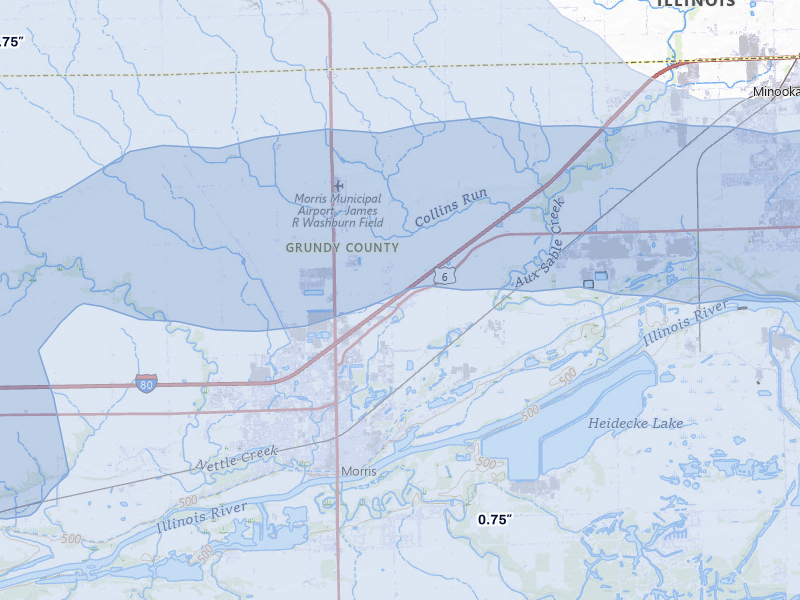 NEXRAD radar-signature map of the hail storm over Morris, IL on May 4, 2026