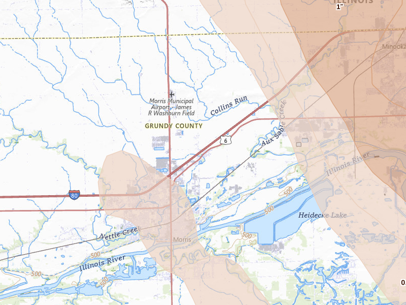 Radar-estimated hail-size map of the storm over Morris, IL on Jul 27, 2026