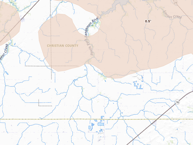 Radar-estimated hail-size map of the storm over Morrisonville, IL on Mar 26, 2026