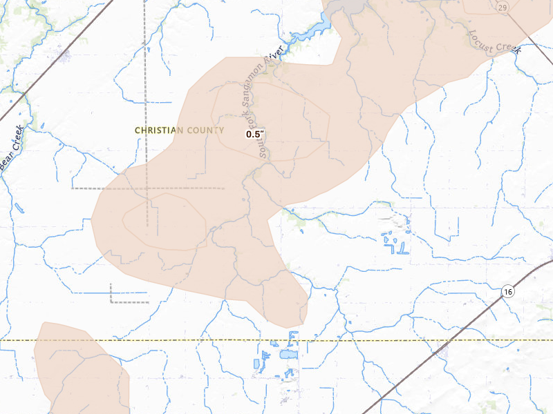 Radar-estimated hail-size map of the storm over Morrisonville, IL on Apr 27, 2026