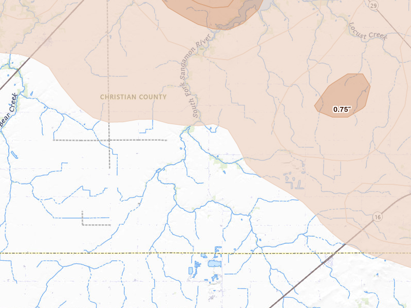 Radar-estimated hail-size map of the storm over Morrisonville, IL on Jun 17, 2026