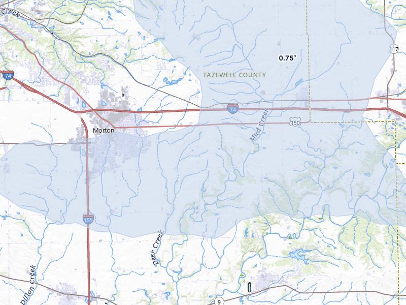 NEXRAD radar-signature map of the hail storm over Morton, IL on May 4, 2026