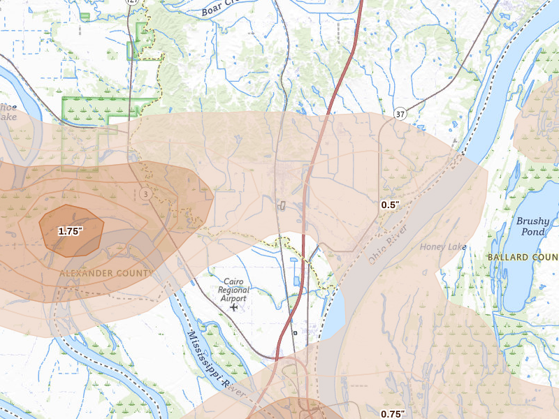 Radar-estimated hail-size map of the storm over Mounds, IL