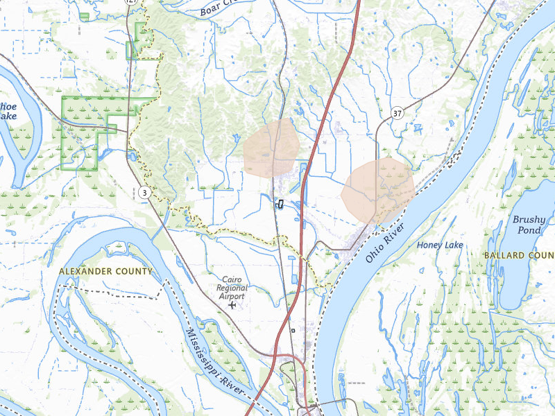 Radar-estimated hail-size map of the storm over Mounds, IL on Jun 1, 2026