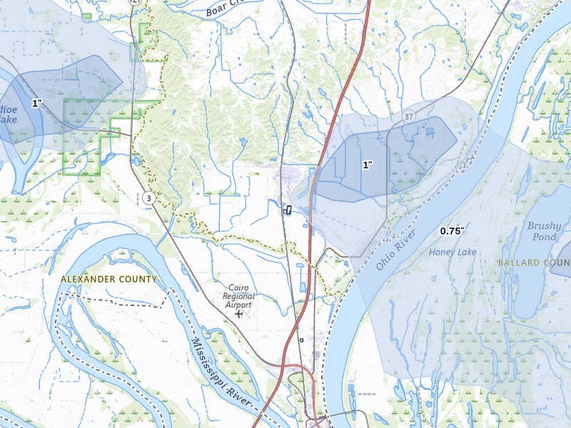 NEXRAD radar-signature map of the hail over Mounds, IL