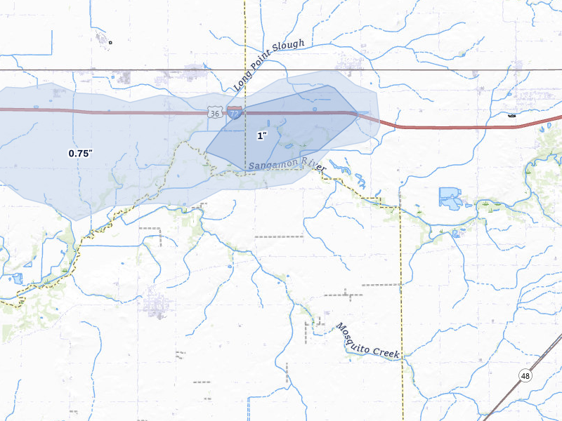 NEXRAD radar-signature map of the hail storm over Mount Auburn, IL on Mar 31, 2026
