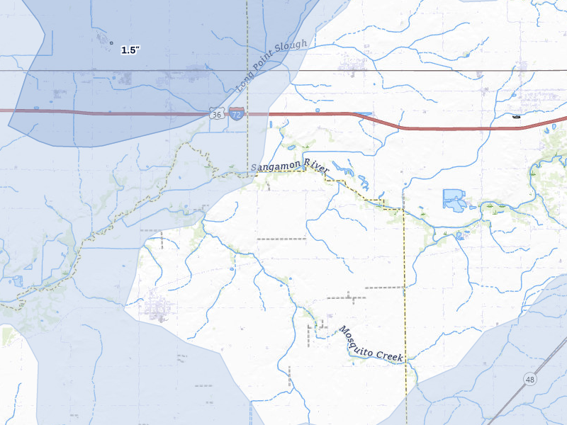 NEXRAD radar-signature map of the hail storm over Mount Auburn, IL on Apr 27, 2026