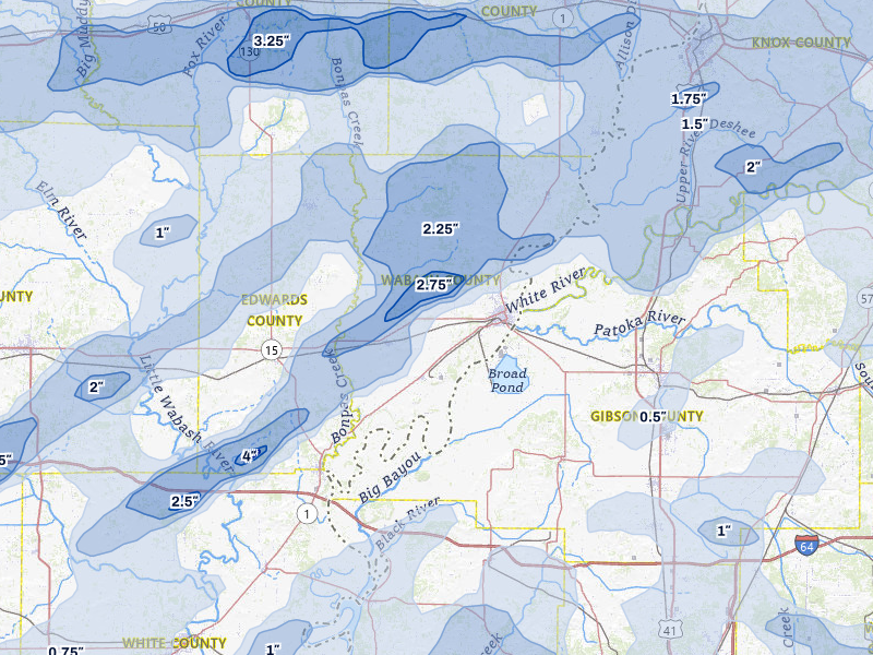 NEXRAD radar-signature map of the hail over Mount Carmel, IL