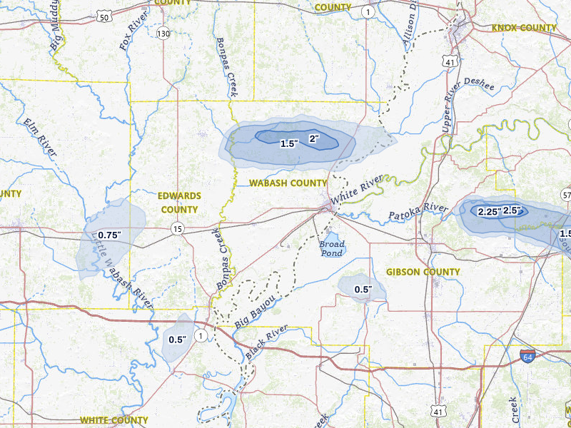 NEXRAD radar-signature map of the hail storm over Mount Carmel, IL on Jun 27, 2026