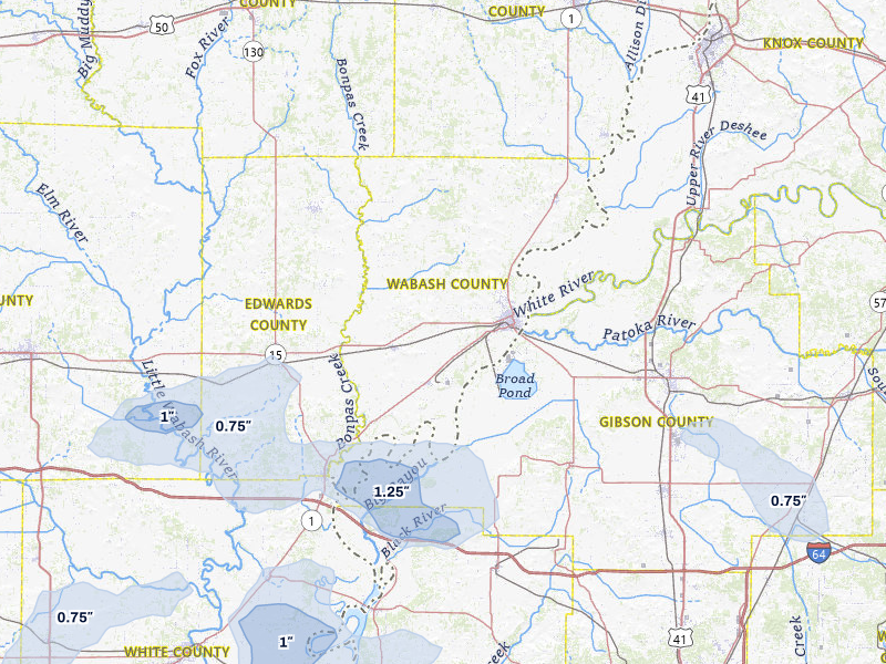 NEXRAD radar-signature map of the hail over Mount Carmel, IL
