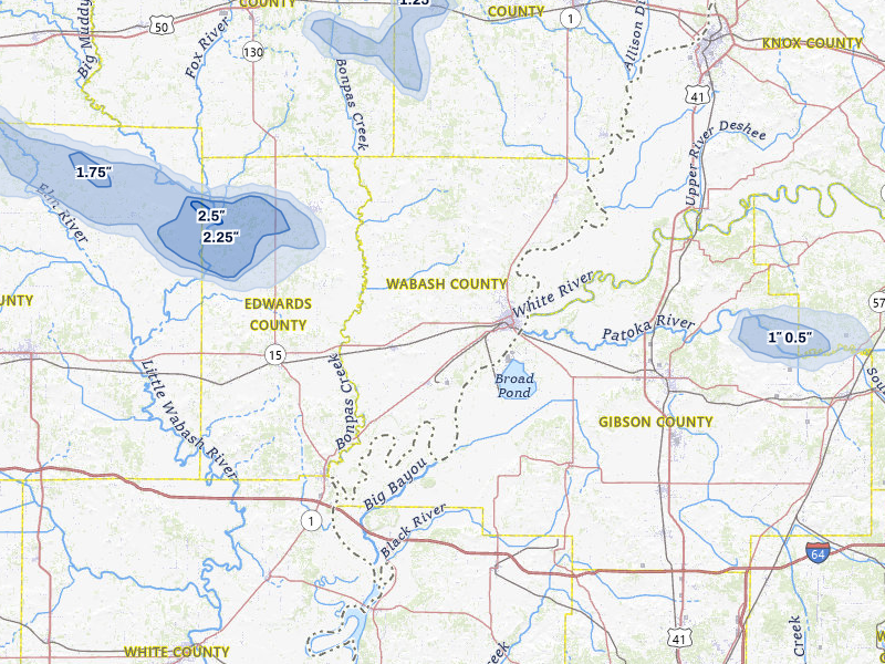 NEXRAD radar-signature map of the hail storm over Mount Carmel, IL on Jul 9, 2026