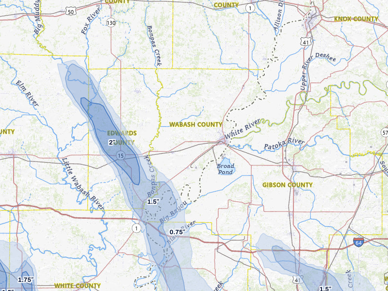 NEXRAD radar-signature map of the hail storm over Mount Carmel, IL on Jul 26, 2026