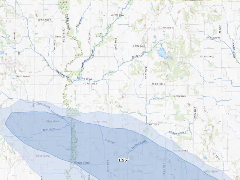 NEXRAD radar-signature map of the hail storm over Mount Carmel, IL on Aug 12, 2026