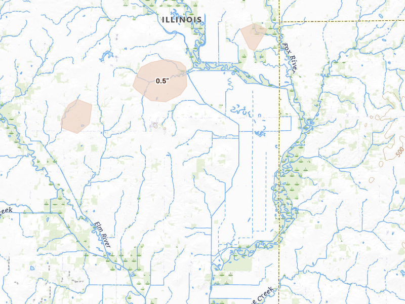Radar-estimated hail-size map of the storm over Mount Erie, IL on Jun 11, 2026