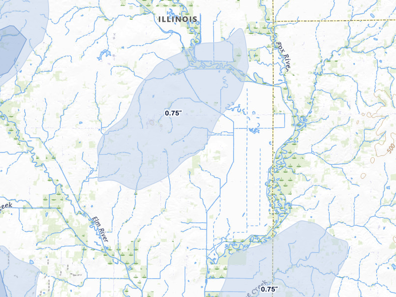 NEXRAD radar-signature map of the hail storm over Mount Erie, IL on Jul 8, 2026