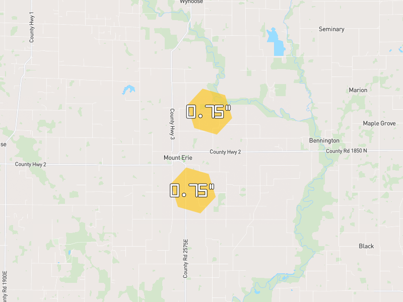 Hail map of Mount Erie, IL on Jul 8, 2026, hail up to 0.75"
