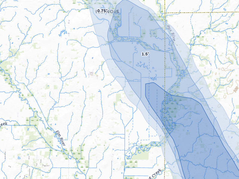 NEXRAD radar-signature map of the hail storm over Mount Erie, IL on Jul 26, 2026