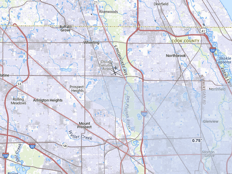 NEXRAD radar-signature map of the hail storm over Mount Prospect, IL on Mar 30, 2026
