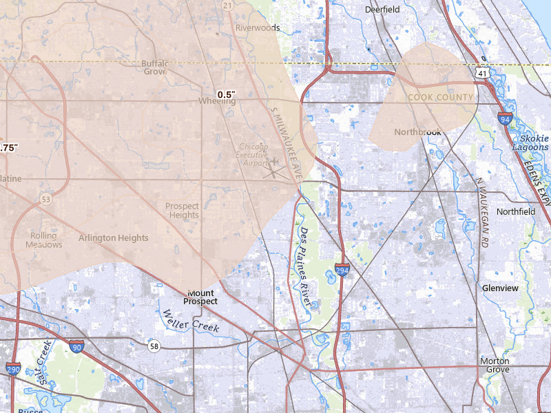Radar-estimated hail-size map of the storm over Mount Prospect, IL