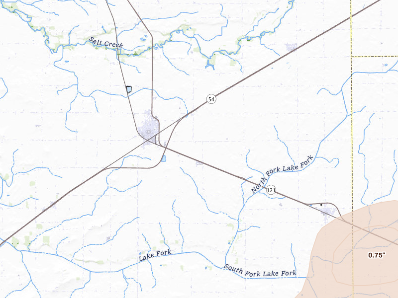 Radar-estimated hail-size map of the storm over Mount Pulaski, IL on Apr 27, 2026