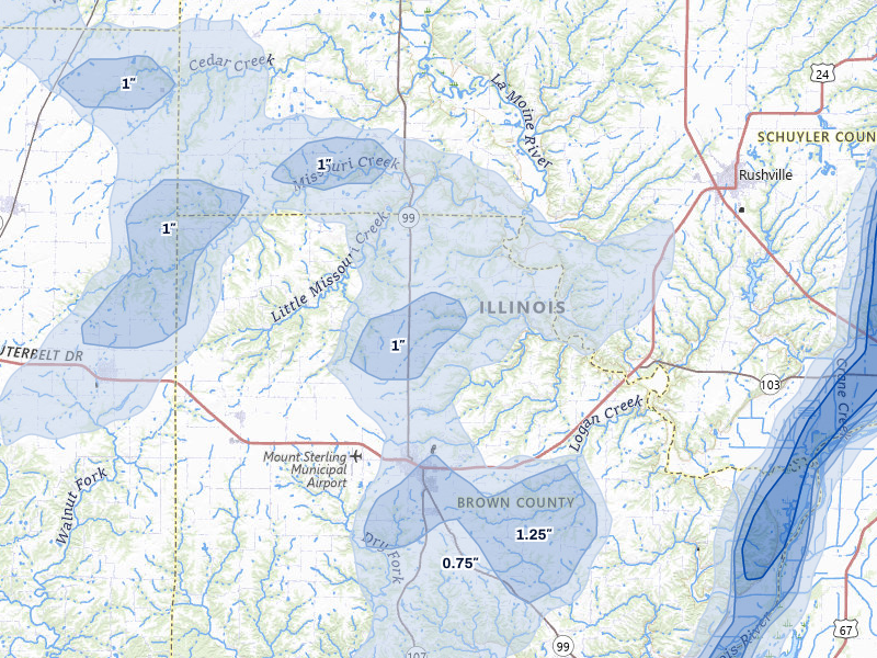 NEXRAD radar-signature map of the hail storm over Mount Sterling, IL on Apr 17, 2026