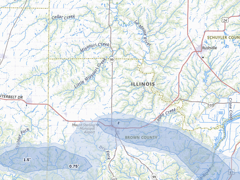 NEXRAD radar-signature map of the hail storm over Mount Sterling, IL on May 16, 2026